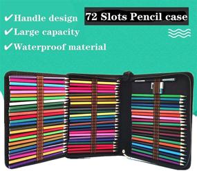 img 1 attached to 🖍️ Large Capacity 72-Slot Foldable Zipper Pencil Case with Handle Strap - Organizer Stationery Bag for Crayons, Colored Gel Pens, and Artist Supplies - Portable for Students & Artists