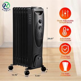 img 2 attached to 🔥 Kismile 1500W Oil-Filled Radiator Heater, Portable Heater with 3 Heat Settings, Adjustable Thermostat and Safety Features for Home Office (Black)