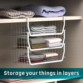 img 2 attached to 📦 Space-Saving Under Shelf Basket, iSPECLE Stackable Wire Storage Baskets 4 Pack - Pantry Organization Solution, Easy to Install