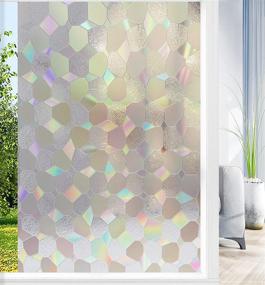 img 4 attached to 🌈 Enhance Your Space with QHYsunshine Frosted Stained Glass Window Film - Glue-Free, Privacy-Boosting, and Reusable! Perfect for Living Room, Bathroom, and Office Décor - 17.5 x 78.7 in