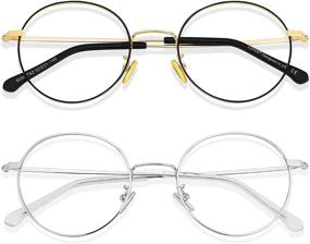 img 4 attached to 👓 2-Pack of Cyxus Round Blue Light Glasses for Computer Gaming and Eye Strain Relief - Gold Silver Metal Wire Frame