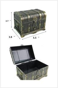 img 3 attached to 🏴 Kids Pirate Treasure Chest Toy Box Antique Color with Lock: Perfect Party Favors, Decorations, and Storage Solution! Includes 100 Plastic Gold Coins, Gems, Earrings, Rings, and Necklace!