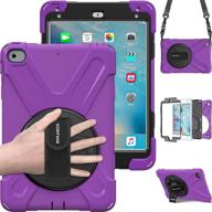 braecn ipad mini5 shockproof case three layer drop protection rugged protective heavy duty ipad mini4 case with 360 degree swivel stand/hand strap and shoulder strap for ipad mini 5/4 case (purple) logo