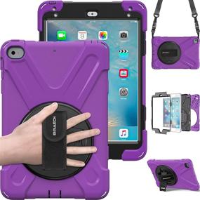 img 4 attached to BRAECN IPad Mini5 Shockproof Case Three Layer Drop Protection Rugged Protective Heavy Duty IPad Mini4 Case With 360 Degree Swivel Stand/Hand Strap And Shoulder Strap For IPad Mini 5/4 Case (Purple)