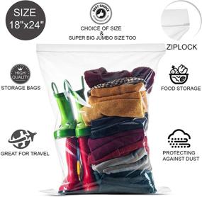 img 3 attached to 🔒 20 COUNT Extra Large Resealable Bags - Zipper Top - Thick Clear Bags for Food, Clothing, Toys, Supplies - Home & Office Storage, Travel - Size 18" x 24", 2 Mill Thick