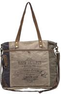 myra bags s-0948 life always upcycled canvas shoulder bag: tan, khaki, brown, in one_size - chic & eco-friendly fashion accessory logo