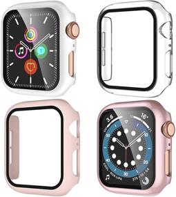 img 4 attached to 📱 Maledan Корпус 40 мм для Apple Watch Серия 6/SE/Серия 5/4 с защитным стеклом - Универсальный защитный чехол из прочного поликарбоната для iWatch Серия 6 5 4 SE, прозрачный розовый, розовый, белый, 4 штуки.