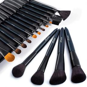 img 3 attached to 💄 Arone 16pcs Premium Makeup Brush Set for Blending Foundation, Blush, Concealer, Eye Shadow - Synthetic Fiber Bristles, Navy Blue - Includes Gift Box and Roll Clutch