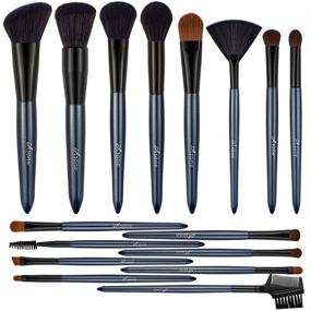 img 1 attached to 💄 Arone 16pcs Premium Makeup Brush Set for Blending Foundation, Blush, Concealer, Eye Shadow - Synthetic Fiber Bristles, Navy Blue - Includes Gift Box and Roll Clutch