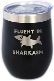 img 4 attached to 🦈 Sharkasm Expert - Hilarious Shark Wine Tumbler Glass with Sliding Lid - Insulated Stainless Steel Mug - Adorable Shark Decor Gifts - Black