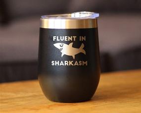 img 3 attached to 🦈 Sharkasm Expert - Hilarious Shark Wine Tumbler Glass with Sliding Lid - Insulated Stainless Steel Mug - Adorable Shark Decor Gifts - Black