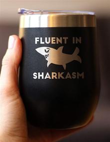 img 2 attached to 🦈 Sharkasm Expert - Hilarious Shark Wine Tumbler Glass with Sliding Lid - Insulated Stainless Steel Mug - Adorable Shark Decor Gifts - Black