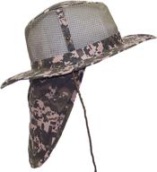 🌴 tropic hats summer wide brim mesh safari/outback hat with neck flap and snap up sides логотип