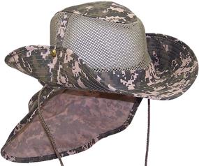 img 2 attached to 🌴 Tropic Hats Summer Wide Brim Mesh Safari/Outback Hat with Neck Flap and Snap Up Sides