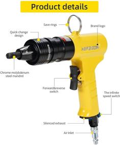 img 2 attached to 🔧 HIFESON Industrial Grade Pneumatic Rivet Nut Gun with Self-Locking Head, Quick-Change Mandrels (1/4, 5/16, 3/8): Adjustable Speed Rivet Nut Tool