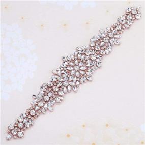 img 4 attached to 💎 Exquisite Rhinestone Applique in Rose Gold, Perfect for Wedding Dress Sash - 1 Piece (11.6" x 2.3")