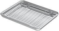 small baking sheets with rack - nonstick cooling rack & stainless steel pans - mini cookie sheets - toaster oven tray - rectangle size 10.4 x 8 x 1 inch - non toxic logo