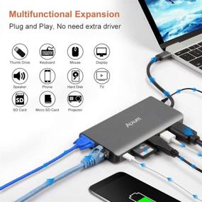 img 3 attached to 🔌 Alxum 8-in-1 USB C Hub Adapter for MacBook/Pro/Air, with Ethernet, 4K HDMI, VGA, 100W Power Delivery, 2 USB 3.0, SD Card Reader, Audio Port - For Chromebook and other USB C laptops
