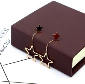 img 1 attached to 🌟 Shimmering Lucky Star Tassel Ear Stud Earrings in Rose Gold Plated Titanium Steel