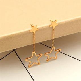 img 2 attached to 🌟 Shimmering Lucky Star Tassel Ear Stud Earrings in Rose Gold Plated Titanium Steel