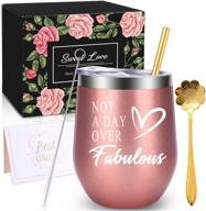 🌹 rose gold wine tumbler gift set for women - birthday, mother's day, bff, wife, daughter - stainless steel 12 oz wine tumbler with lid and coffee spoon logo