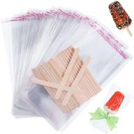 🍦 300-piece popsicle sticks and popsicle bags set | includes 200 clear self-adhesive plastic bags for popsicles and 100 4.49-inch popsicle sticks | bag size: 8.27 x 3.15 inches logo