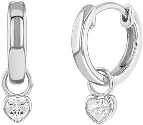 img 4 attached to 👧 12mm Petite CZ Birthstone Heart Hoop Earrings in 925 Sterling Silver - Simulated Birthstone Earrings for Young Girls - Beautiful Cubic Zirconia Earrings for Girls