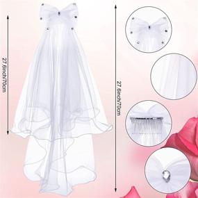 img 3 attached to ✨ Girls Communion Headpiece Veil Set - Bowknot Rhinestone Flower Headband Hair Wreath Crown Veil, White Satin Gloves with Faux Pearl, and Face Covering for Kids Party Wedding