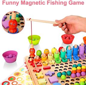 img 2 attached to Montessori Wooden Number Puzzle Peg Board and Magnetic Fishing Game for Toddlers - Bead Counting Shape Sorting Toy for 3-5 Year Old Kids - Preschool Math Learning with Stacking Blocks