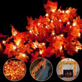 img 4 attached to 🍁 Vibrant 4 Pack Maple Leaf Garland String Lights for Indoor Outdoor - 40ft with 80 LED Battery Operated Fall Decorations - Perfect Home Fireplace Harvest Fall/Halloween Decor