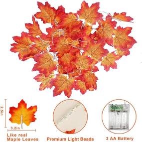 img 3 attached to 🍁 Vibrant 4 Pack Maple Leaf Garland String Lights for Indoor Outdoor - 40ft with 80 LED Battery Operated Fall Decorations - Perfect Home Fireplace Harvest Fall/Halloween Decor