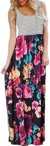 img 3 attached to Floral Print Bohemian Striped Maxi Dresses - Stylish Sleeveless Women's Casual Attire with Pockets