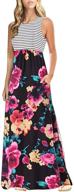 floral print bohemian striped maxi dresses - stylish sleeveless women's casual attire with pockets logo