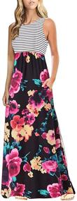 img 4 attached to Floral Print Bohemian Striped Maxi Dresses - Stylish Sleeveless Women's Casual Attire with Pockets