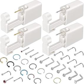 img 4 attached to 👃 Complete 36-Piece Nose Ear Piercing Tool Kit with Disposable Machine, Jewelry, and Studs - Ideal for Salon or Home Use (White)