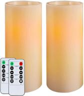 🕯️ homemory set of 2 flameless led pillar candles with timers and remote controls - amber yellow flickering light, battery operated, unscented wax - ideal for gifts, decorations, and indoor use only логотип