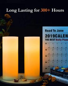 img 1 attached to 🕯️ Homemory Set of 2 Flameless LED Pillar Candles with Timers and Remote Controls - Amber Yellow Flickering Light, Battery Operated, Unscented Wax - Ideal for Gifts, Decorations, and Indoor Use Only