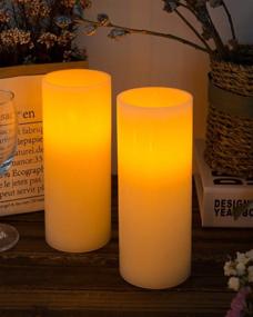 img 3 attached to 🕯️ Homemory Set of 2 Flameless LED Pillar Candles with Timers and Remote Controls - Amber Yellow Flickering Light, Battery Operated, Unscented Wax - Ideal for Gifts, Decorations, and Indoor Use Only