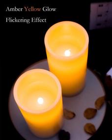 img 2 attached to 🕯️ Homemory Set of 2 Flameless LED Pillar Candles with Timers and Remote Controls - Amber Yellow Flickering Light, Battery Operated, Unscented Wax - Ideal for Gifts, Decorations, and Indoor Use Only