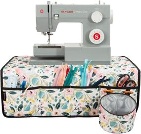 img 4 attached to 🌸 Floral Sewing Machine Pad Organizer with Pockets - Water-Resistant Mat for Sewing Machine Accessories - Beige Background