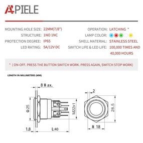 img 3 attached to APIELE 22 мм Защелкающая кнопка 12V DC LED-подсветка с глазком-ангелом Непроницаемая Нержавеющая сталь Круглая металлическая 1NO1NC Самофиксация для 7/8 дюйма.