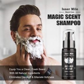 img 2 attached to 🧔 Isner Mile Men's Beard Grooming Kit - Ideal Gifts for Him, Dad, Fathers, Boyfriend - Includes Shampoo, Conditioner, Growth Oil, Balm Softener, Double-sided Comb, Bristle Brush, and Trimming Scissors 1