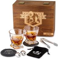 🥃 ultimate whiskey gifts for men: football themed whiskey stones set in luxury wooden box, perfect for birthdays, weddings and christmas; includes set of 2 whiskey glasses with stainless steel chilling stones logo