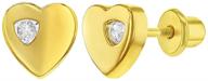 💎 gold plated little heart cubic zirconia screw back earrings: stylish and secure jewelry for toddlers and young girls logo