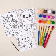 🎨 horizon group usa pre-printed canvas & paint art set: ready to paint 5" x 7" panels, 12 tempera paints, 6 easy-grip assorted brushes included - panda, fox & glitter unicorn design logo