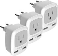 tessan european plug adapter 3 pack: travel power adaptor with type c outlet adapter charger & 2 usb ports for eu, spain, iceland, italy, germany, france, israel & more! logo