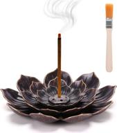 🌸 detachable brass lotus incense holder with ash catcher and brush - cone incense burner for home fragrance decor, yoga, spa, bedroom, living room, meditation and tea room логотип