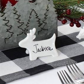 img 4 attached to AuldHome Ceramic Reindeer Place Card Holders (12-Pack), Reusable Write-On Wipe-Off Christmas Table Place Card Stands