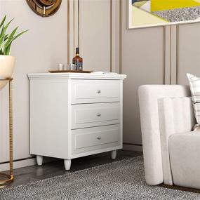 img 3 attached to 🛏️ White 3 Drawer Nightstand with Wooden Legs – Perfect for Bedroom and Living Room – AWQM