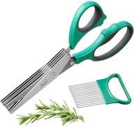 🔪 multipurpose kitchen herb scissors set with 5 stainless steel blades, safe cover, and cleaning comb - sharp, dishwasher safe chopping shear, mincer, and culinary cutter gadget logo